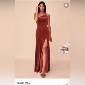 Azazie terracotta velvet dress